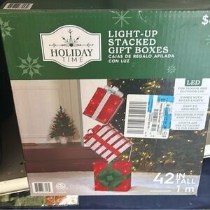 Holiday Time Red Light-Up Stacked Gift Boxes Decoration